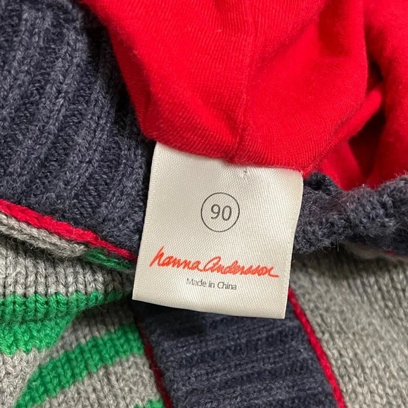 Hanna Andersson Striped Multicolor Knit Button Hoodie Sweater - Picture 6 of 9